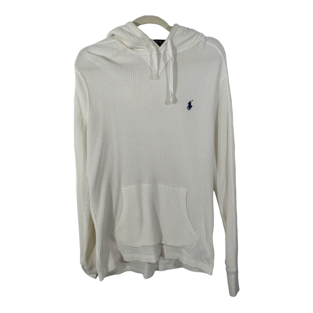 POLO Ralph Lauren Mens White Cotton Long Sleeve Hooded Shirt Sz M